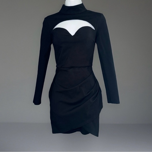 Tiger Mist Sexy Little Black Cut Out Sweetheart Party Long Sleeve Dress Medium - Picture 3 of 8